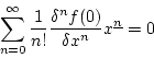 \begin{displaymath}
\sum_{n=0}^{\infty}\frac{1}{n!}\frac{\delta ^n f(0)}{\delta x^n}x^{\underline{n}}=0
\end{displaymath}